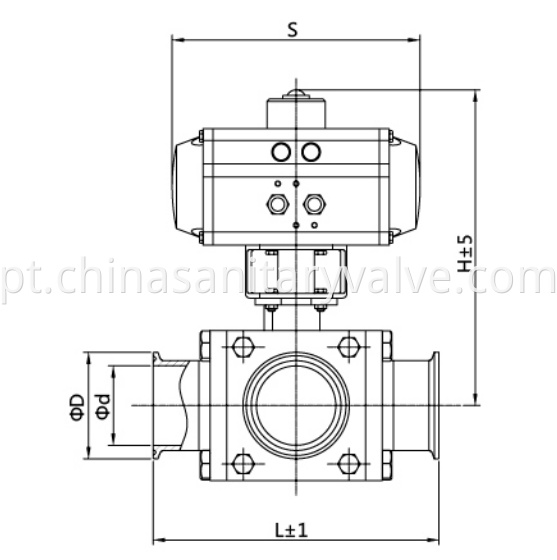 DIN Sanitary pneumatic square three way ball valves